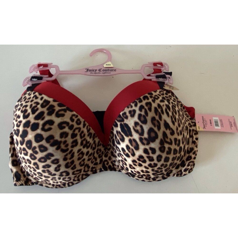 2 Pack Juicy Couture Bra Show Me Off Lined JC2801 Leopard Print Red Size 40D NEW